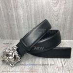 AAA Replica Versace Black Litchi Belt - SS Medusa Buckle